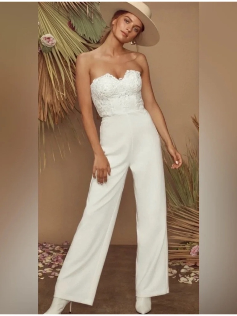 Lulus White Lace Strapless Jumpsuit – Size S